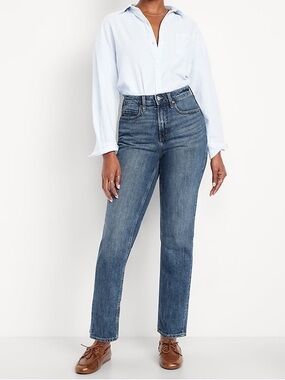 {Old Navy} "Extra High Rise Straight" Short Petite Blue Stretch Denim Jeans